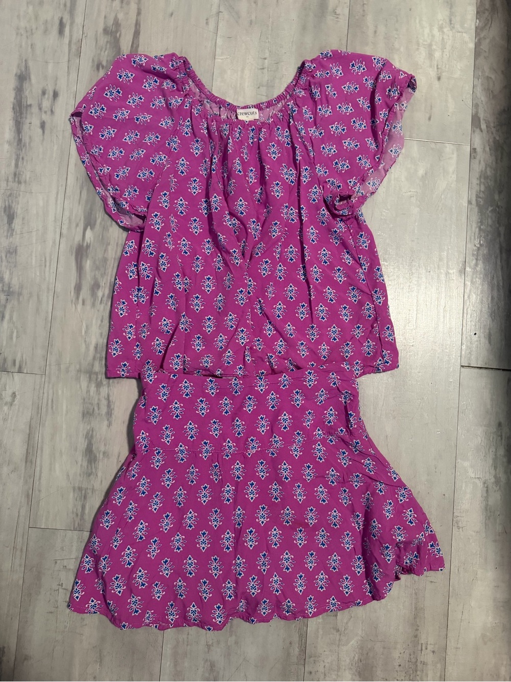 Crewcuts Girls Purple Floral Bubble Sleeve Top & Skirt Set